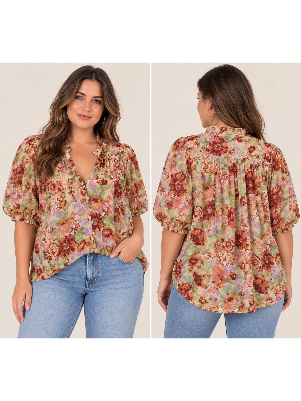 Anthropologie Floral Puff Sleeve Button Front Blouse XL NWT Boho Cottagecore